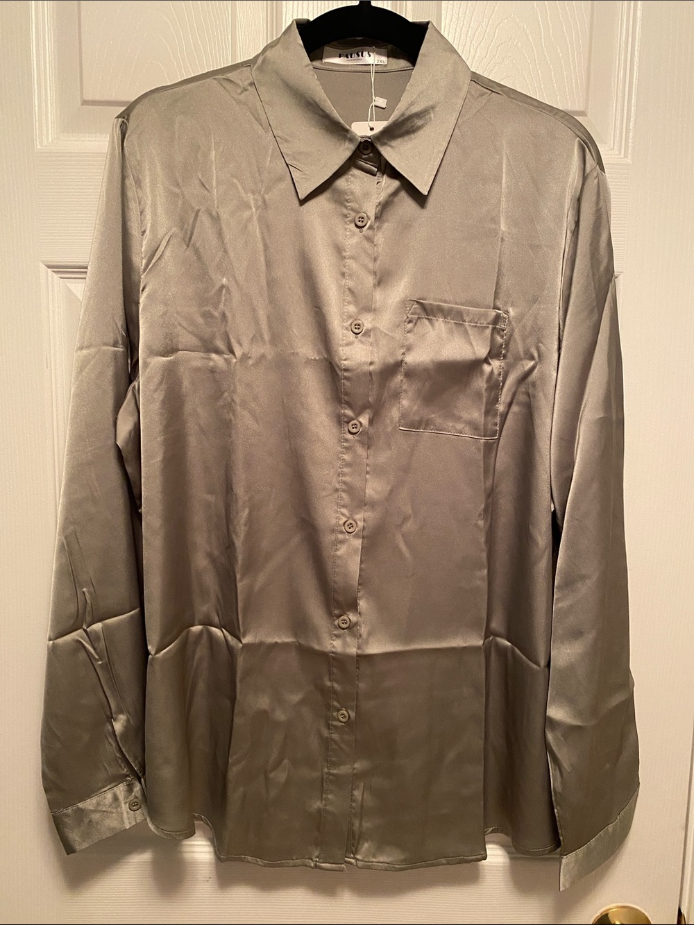 PAUSUS Satin Long Sleeve Button Down Blouse with pocket…size 2XL